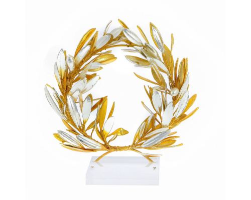 Olive Wreath - Real Natural Plant - Handmade 24 Karat Gold & 925 Sterling Silver Plated on Plexiglass - Decor Ornament - 16cm (6.3")