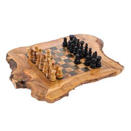 Olive Wood, Chess Set - Handmade, Rustic Style, Medium 15.7''x15.7" (40 x 40cm) 