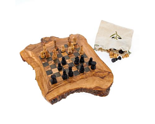 Olive Wood, Chess Set - Handmade, Rustic Style, Medium 15.7''x15.7" (40 x 40cm) 