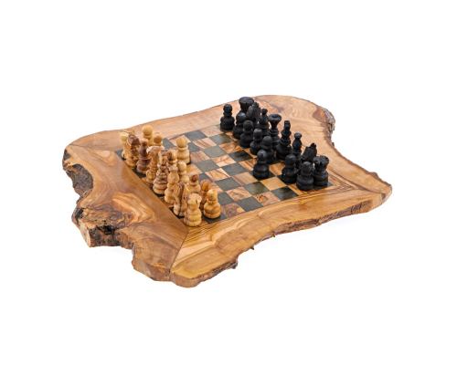 Olive Wood, Chess Set - Handmade, Rustic Style, Small 12" (30cm)