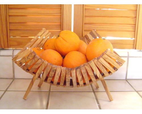 Olive Wood Fruit Basket - Handmade Folding Basket, 11" (29cm)