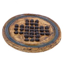 Solitaire Board Game - Handmade Ceramic Decorative Set - Brown Marbles & Beige, 23cm (9")