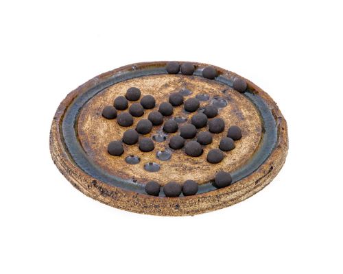 Solitaire Board Game - Handmade Ceramic Decorative Set - Brown Marbles & Beige, 23cm (9")